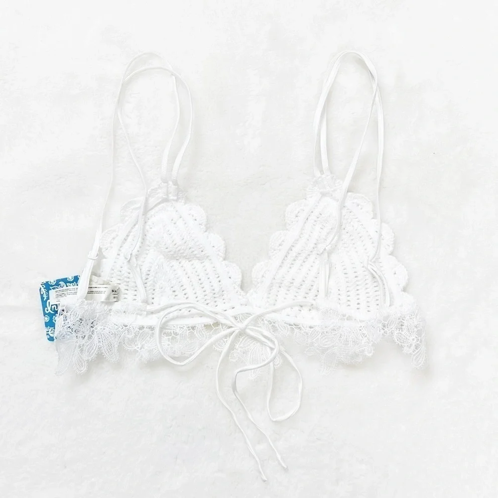 NWT Free People Cora Crochet Lace Trim Strappy Bralette in White